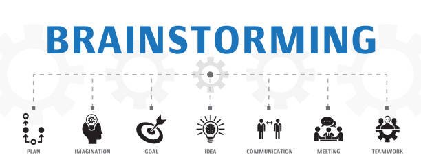 ilustrações, clipart, desenhos animados e ícones de modelo de conceito de brainstorming. banner horizontal. contém ícones como imaginação, idéia, oportunidade, trabalho em equipe - vector brain www ideas