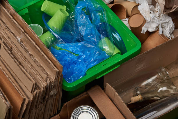 istock sorted trash of cardboard, glass bottles, polyethylene, plastic and paper cups 1150978149