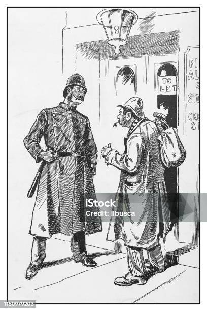 Antique Illustration Policeman Stock Illustration - Download Image Now - Police Force, Victorian Style, Handcuffs