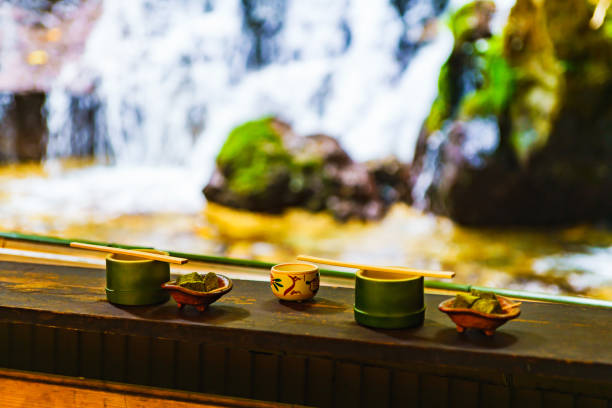 Nagashi Somen in Kyoto Japan Traditional food riverbed stock pictures, royalty-free photos & images