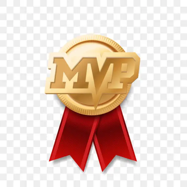 Vector illustration of MVP gold medal award. Vector most valuable player trophy