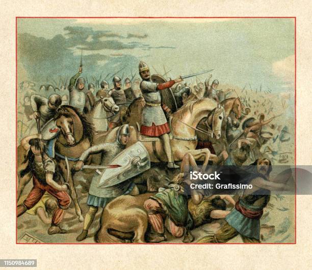 Battle Of Lechfeld 955 Stock Illustration - Download Image Now - Battle, Knight - Person, Painted Image