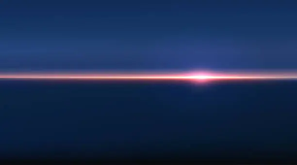 Vector illustration of Abstract aerial panoramic view of sunrise over ocean. Nothing but sky and water. Beautiful serene scene. Vector illustration