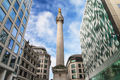 The Monument to the Great Fire of London, United Kingdom.