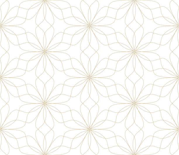 ilustrações de stock, clip art, desenhos animados e ícones de modern simple geometric vector seamless pattern with gold flowers, line texture on white background. light abstract floral wallpaper, bright tile ornament - mirrored pattern wallpaper pattern backgrounds seamless