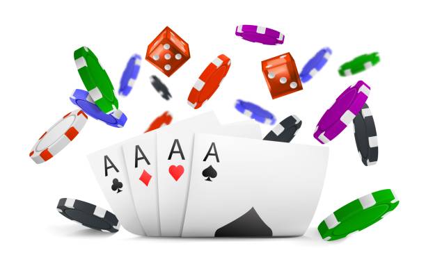 istock Casino background with chips, dice and cards. Concept for flyer, banner, poster. Vector illustration. 1150988172