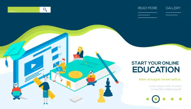 Vector illustration of Online education isometric landing page template