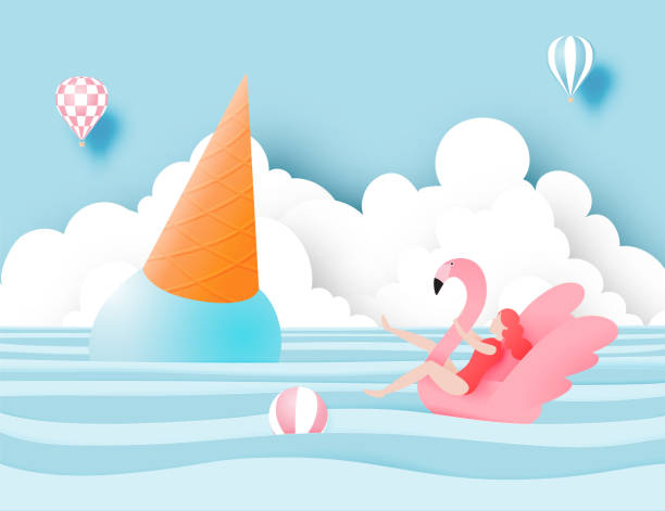 istock Girl on flamingo swim ring 1150990032