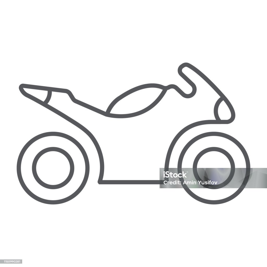 Sportbike thin line icon, transport and drive, motorbike sign, vector graphics, a linear pattern on a white background. Sportbike thin line icon, transport and drive, motorbike sign, vector graphics, a linear pattern on a white background, eps 10. Black Color stock vector