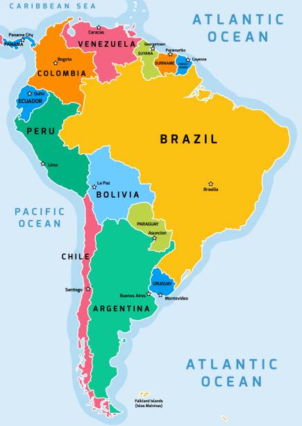 South America map South America political division map - vector illustration. ecuador stock illustrations