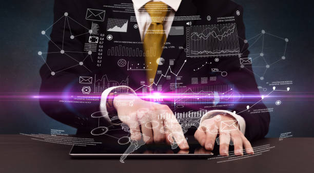 istock Finantial concept with typing businessman 1150993287
