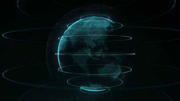 istock Abstract sphere. Connected white dots with azure blue lines and shallow depth of field. 1150995665