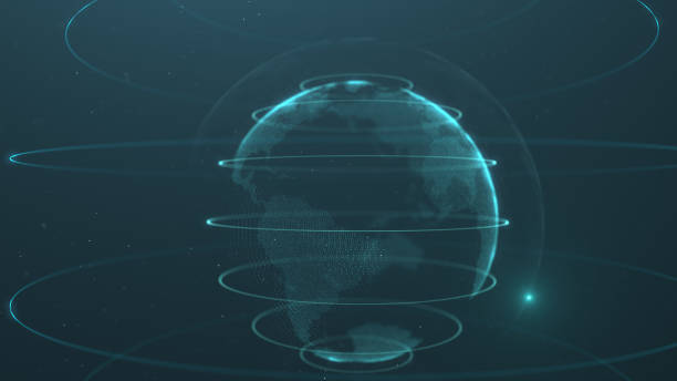 istock Abstract sphere. Connected white dots with azure blue lines and shallow depth of field. 1150995686