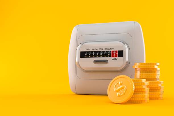 istock Electricity measure with stack of coins 1150997944