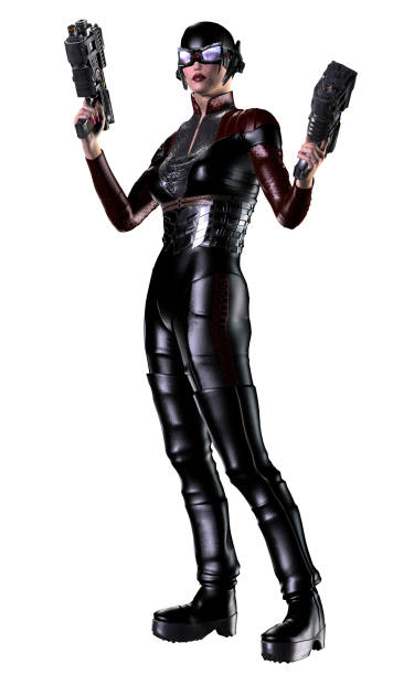 istock futuristic Warrior woman armed with gun, 3d illustration 1151000642