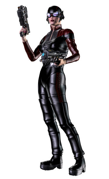 istock futuristic Warrior woman armed with guns, 3d illustration 1151000648