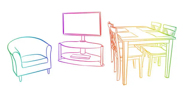 Vector illustration of Simple Apartment Furniture Rainbow