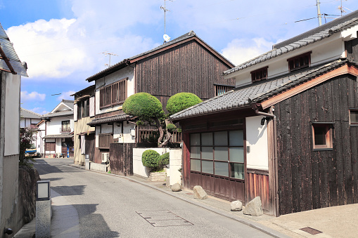 Medieval street with traditional japanese houses and storehouses in Bikan district, Kurashiki city, Japan