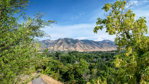 View on Mount Logan, from Logan city center, Utah, stock photo