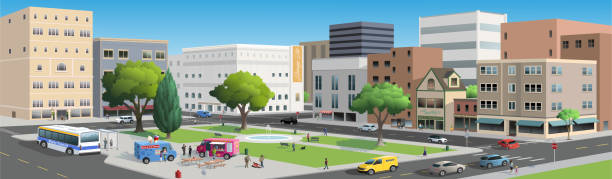 City Park Square vector art illustration