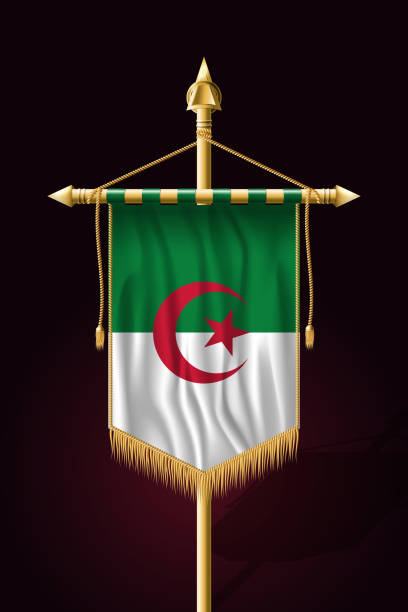阿爾及利亞國旗。節日垂直橫幅。帶黃金塔蘇的壁掛 - 阿爾基爾 幅插畫檔、美工圖案、卡通及圖標