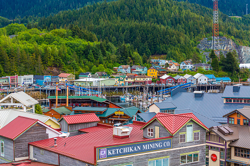 KETCHIKAN, ALASKA - May 29, 2016: Ketchikan is the southeasternmost city in Alaska, with a population of 8,000. Cruise ships make over 500 stops bringing more than 1,073,000 visitors to Ketchikan.