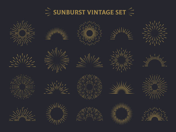 Sunburst set. Hand drawn sunrise firework sunset blast sunbeam burst sunshine ray decorative retro vector line radial elements Sunburst set. Hand drawn sunrise firework sunset blast sunbeam burst sunshine ray decorative retro vintage vector line radial elements hipster stock illustrations