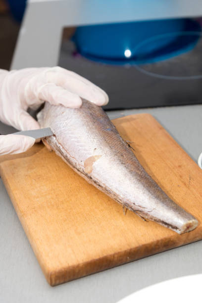istock Closeup of cook who prepares fish. 1151018795