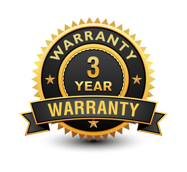 ilustrações de stock, clip art, desenhos animados e ícones de heavy powerful 3 year warranty badge, seal, stamp, label with ribbon isolated on white background. - number certificate number 3 year