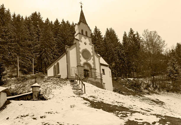산 중턱에 있는 숲 속의 작은 예배당. - catholicism north tirol austria europe 뉴스 사진 이미지