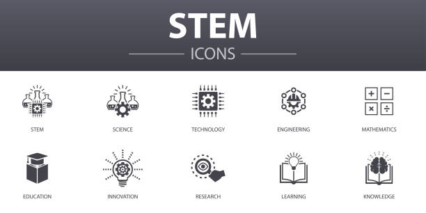 STEM simple concept icons set. Contains such icons as science, technology, engineering, mathematics and more, can be used for web, logo, UI/UX STEM simple concept icons set. Contains such icons as science, technology, engineering, mathematics and more, can be used for web, logo, UI/UX stem research stock illustrations
