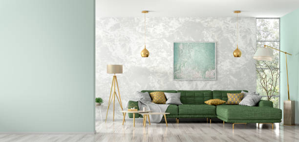 istock Interior of living room with green sofa 3d rendering 1151022604