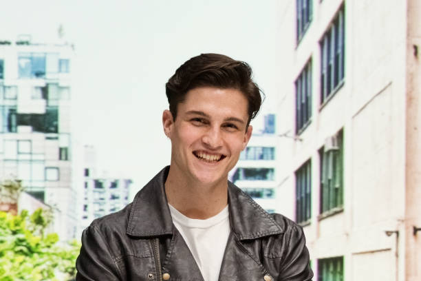 istock Close up view of attractive man wearing a leather jacket 1151024995
