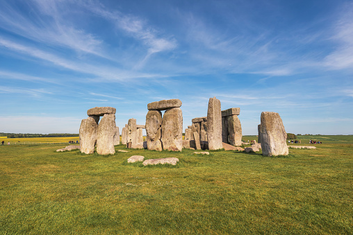 Stonehenge an ancient prehistoric stone monument near Salisbury, UK, UNESCO World Heritage Site .