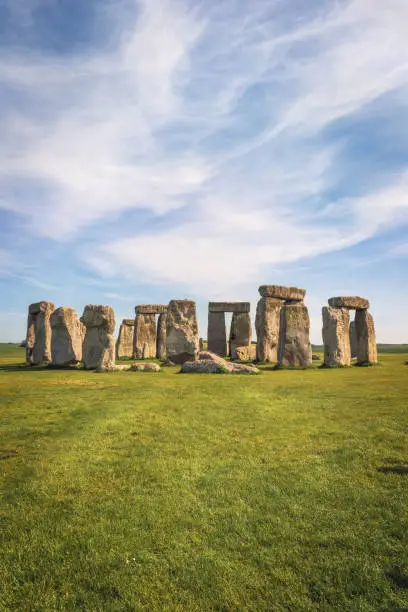 Stonehenge an ancient prehistoric stone monument near Salisbury, UK, UNESCO World Heritage Site .