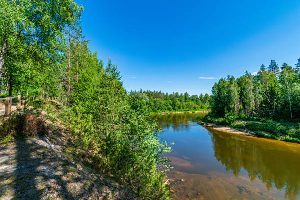 istock natural sand stone cliffs on the shore of the river in forest 1151026449