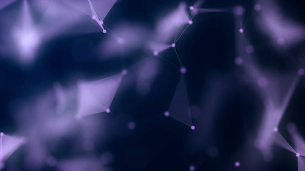 istock Violet shapes, dots and lines are connected with shine on blurred background. 1151034625