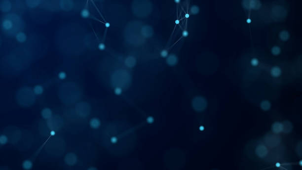 istock Shapes, dots and lines are connecting with shine on blurred background. 1151034626