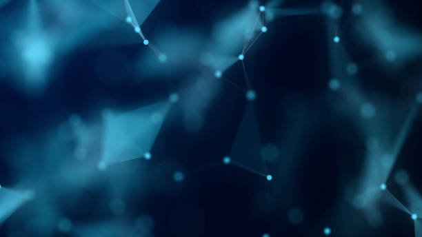 istock Shapes, dots and lines are connected with shine on blurred background. 1151034636