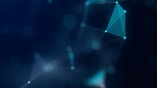 istock Shapes, dots and lines are connecting with shine on blurred background. Dots and lines created light blue shape on the forefront. 1151034665