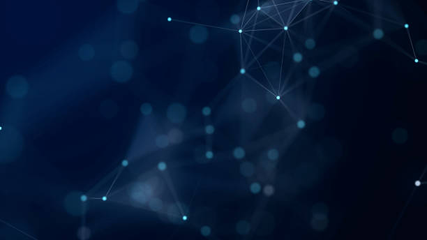 istock Shapes, dots and lines are connected with shine on blurred background. 1151034672