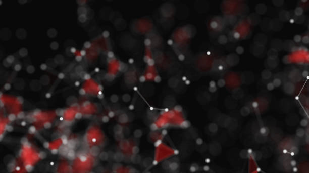 istock Abstract black background, full of white dots, which are connected with white straight lines, on brown brurred backdrop. 1151034832