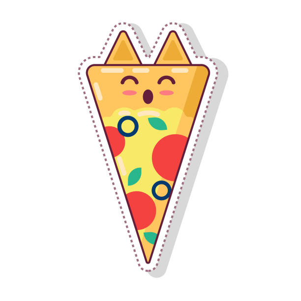 신선한 컷이 귀여운 만화 피자는 전통적인 이탈리아 패스트 푸드를 잘라 평면도 식사 인사말 카드에 대 한 유럽 간식 인쇄 포스트 카드  플라이어 인쇄 배너 스티커 포스터 엽서 패치 0명에 대한 스톡 벡터 아트 및 기타 이미지 - Istock