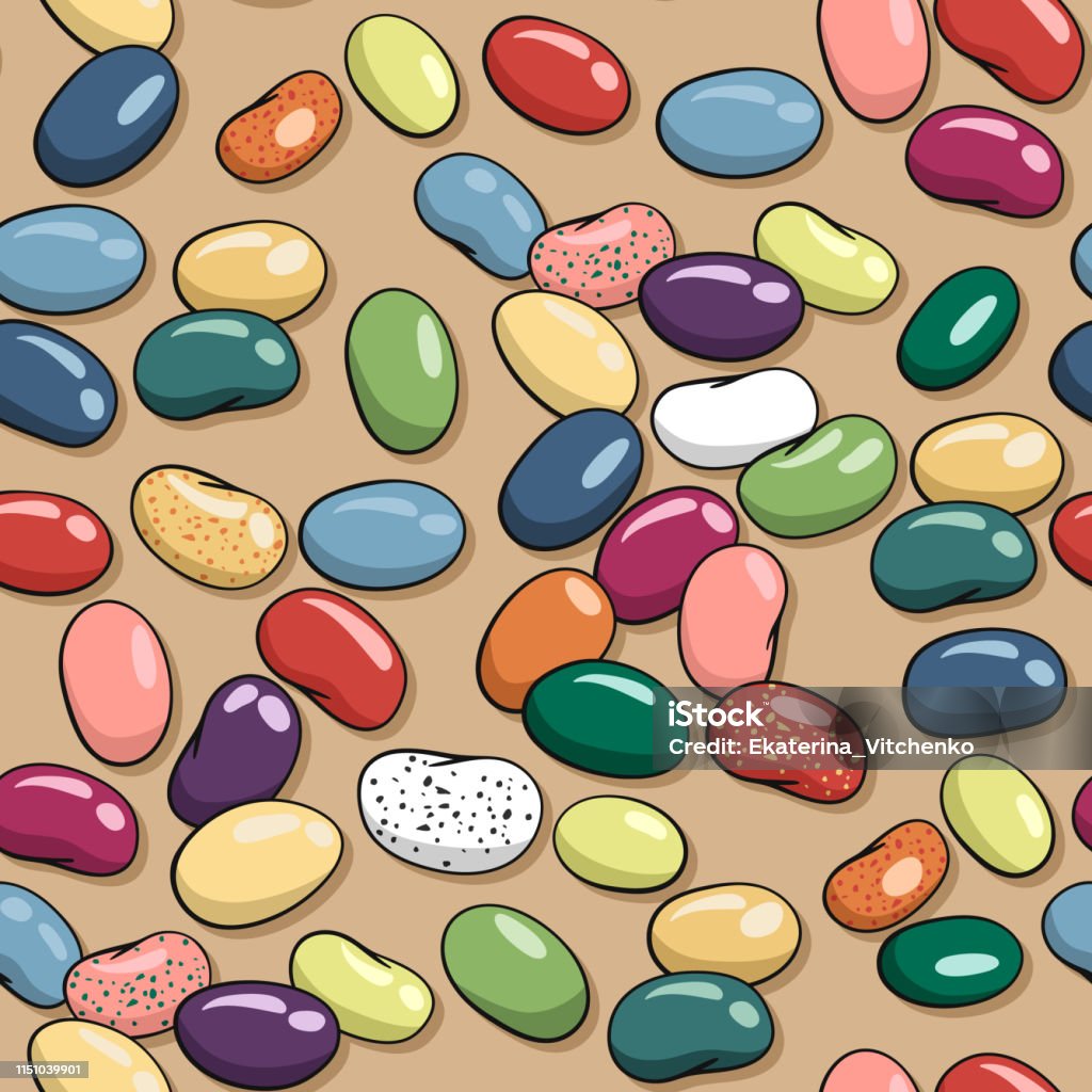 Colorful seamless pattern with hand-drawn jelly bean. Jellybean stock vector