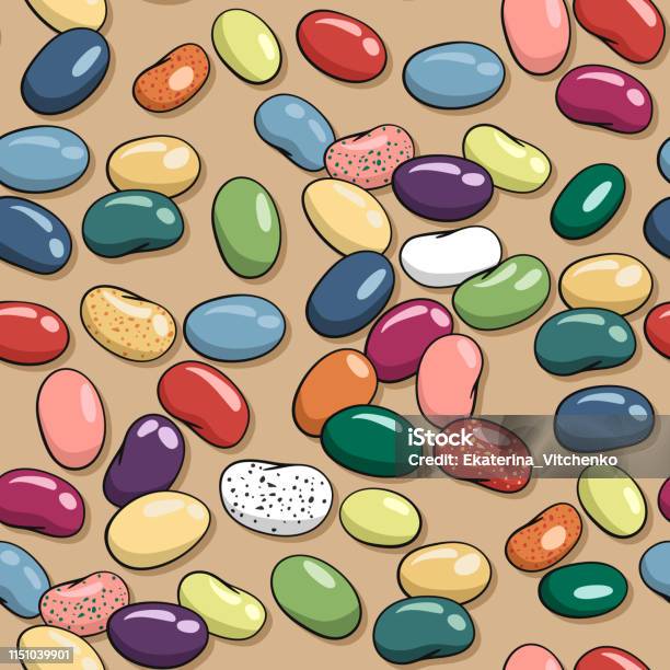 Colorful Seamless Pattern With Handdrawn Jelly Bean Stock Illustration - Download Image Now