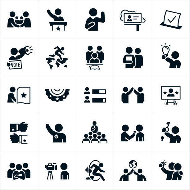 политические иконы - voting interface icons election politics stock illustrations