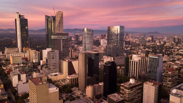Mexico City Skyline Aerial view of Mexico City's Paseo de la Reforma. mexico city stock pictures, royalty-free photos & images