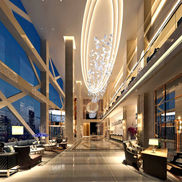 istock 3d render of luxury hotel lobby and reception 1151060530