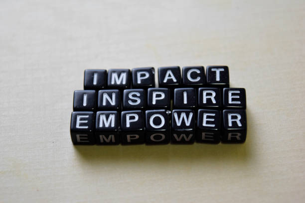 Impact - Inspire - Empower on wooden blocks. Business and inspiration concept stock photo