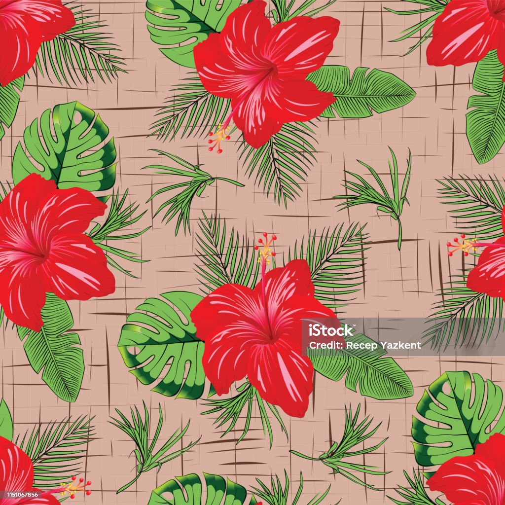 Tropical beautiful flower with leave seamless pattern Abstract stock vector